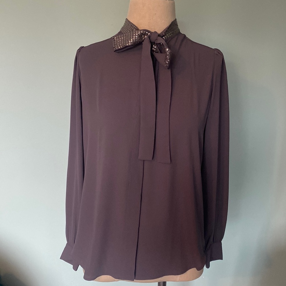 NEW Ann Taylor grey neck tie blouse